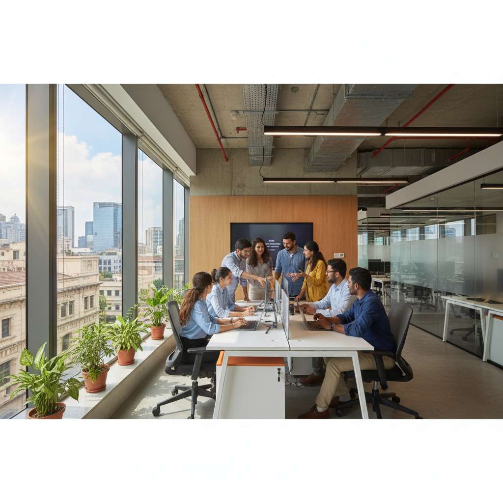 Indian gaming team collaborating in a modern office